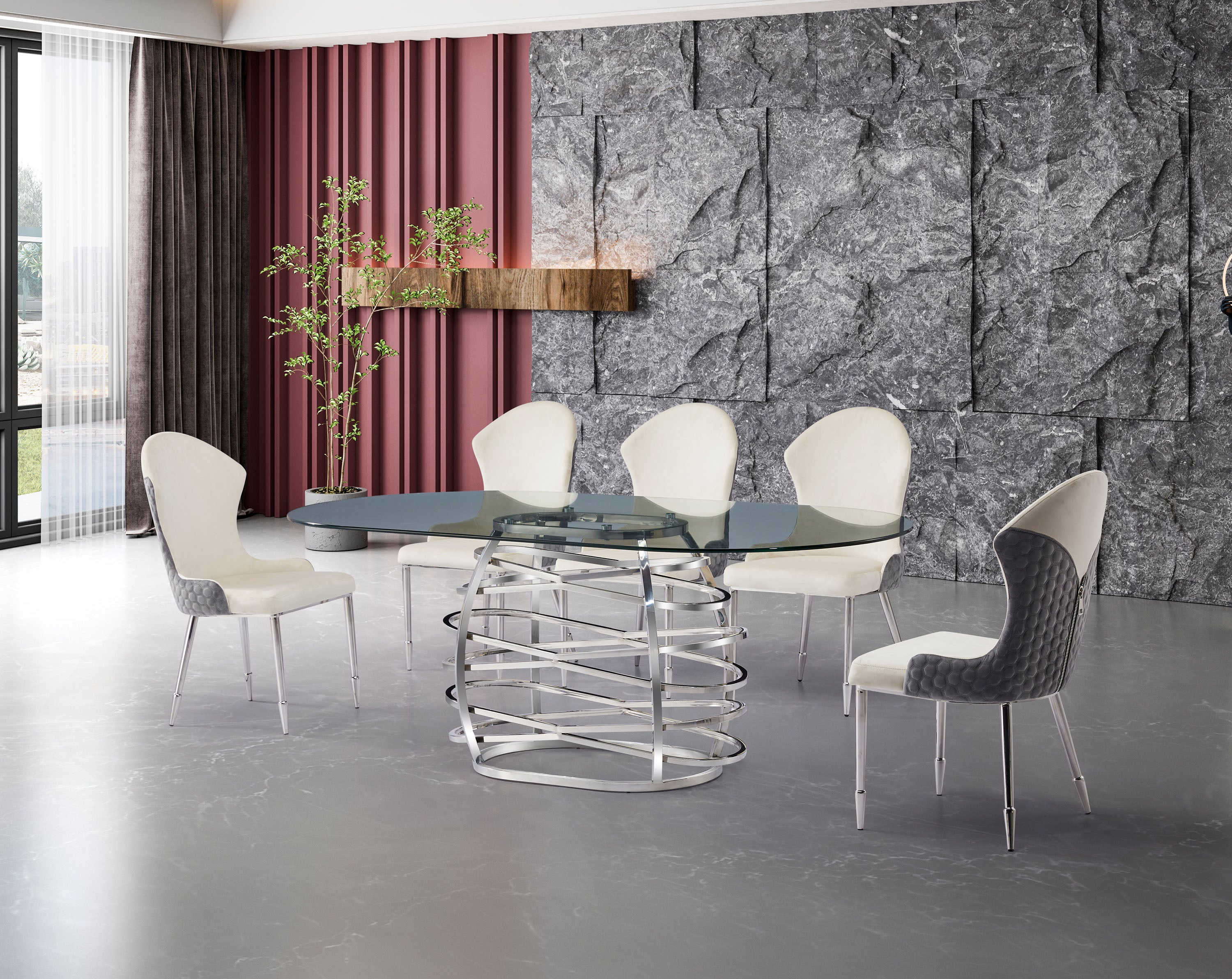 Elegant Silver Metal Base Tempered Glass Dining Table