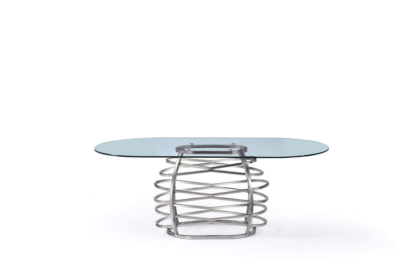 Elegant Silver Metal Base Tempered Glass Dining Table