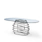 Elegant Silver Metal Base Tempered Glass Dining Table