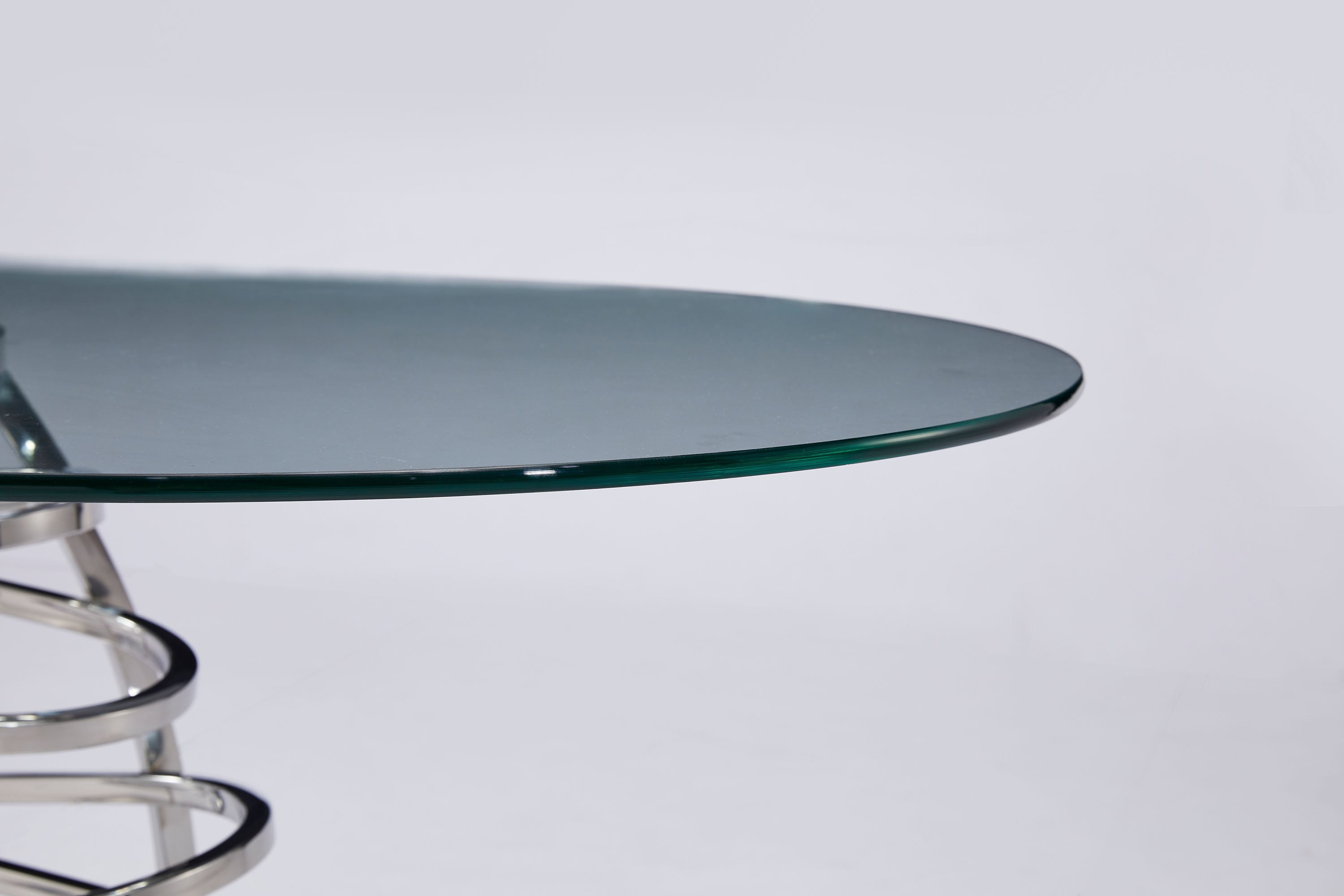 Elegant Silver Metal Base Tempered Glass Dining Table