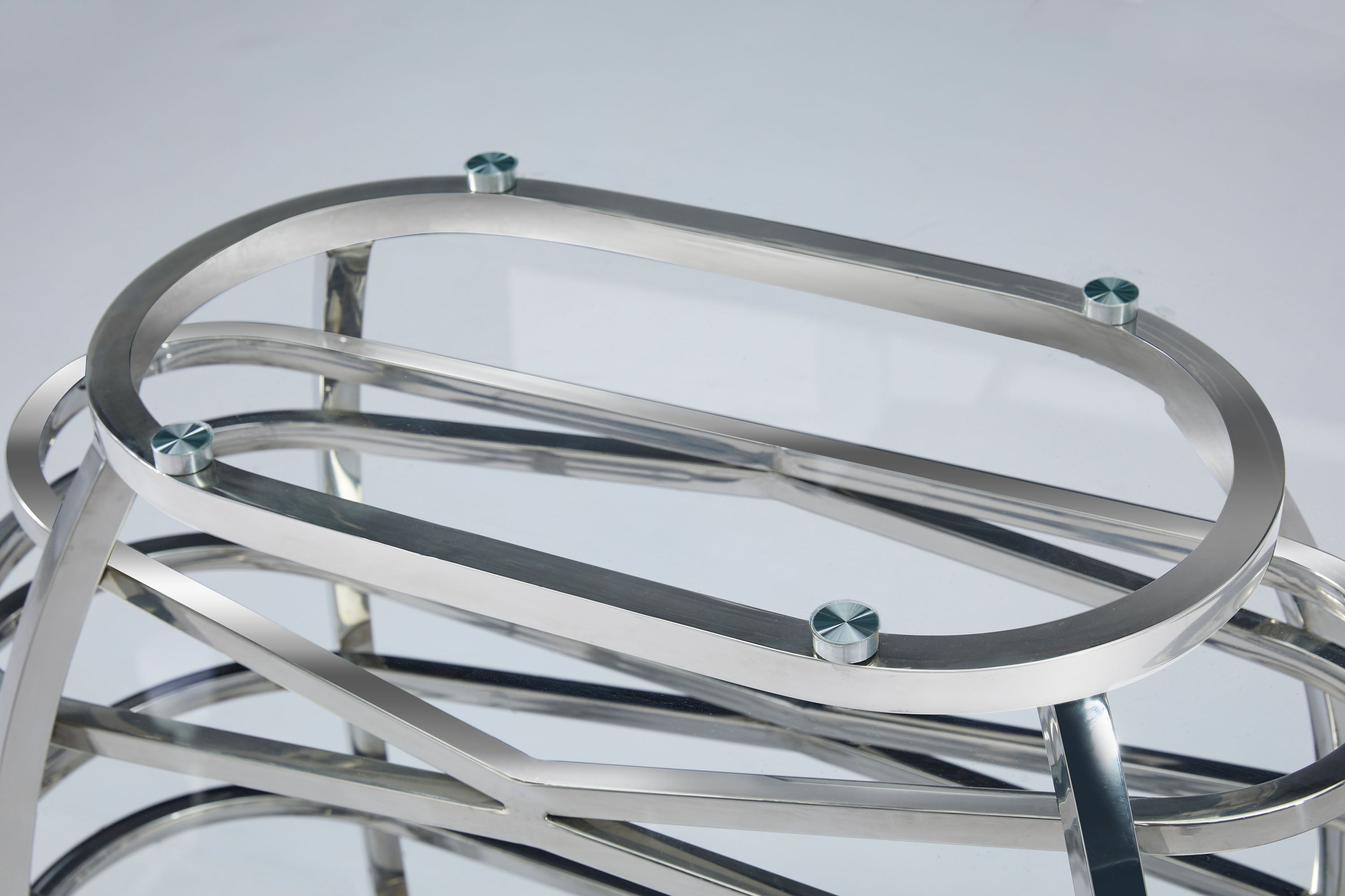 Elegant Silver Metal Base Tempered Glass Dining Table