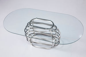 Elegant Silver Metal Base Tempered Glass Dining Table