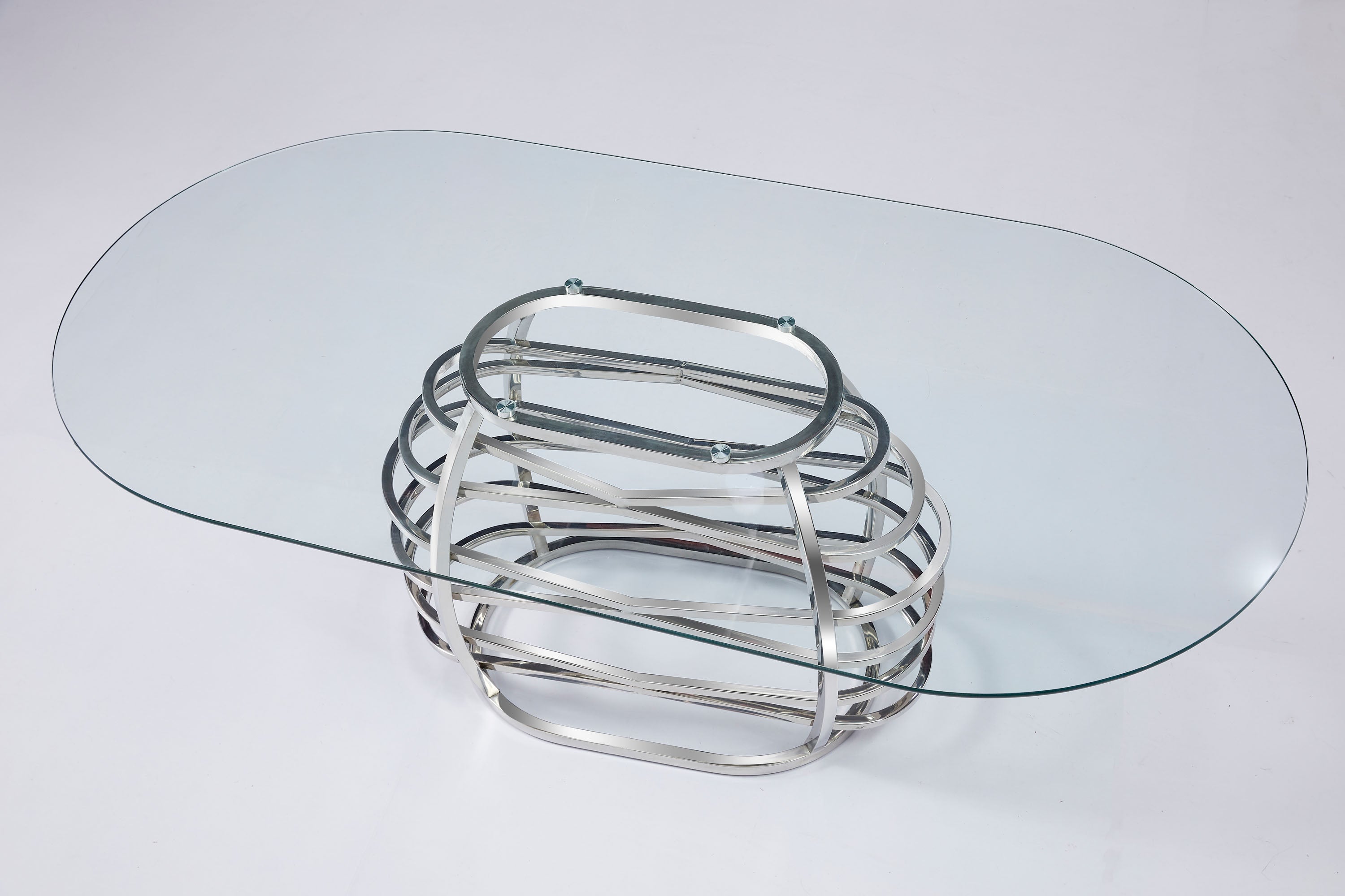 Elegant Silver Metal Base Tempered Glass Dining Table