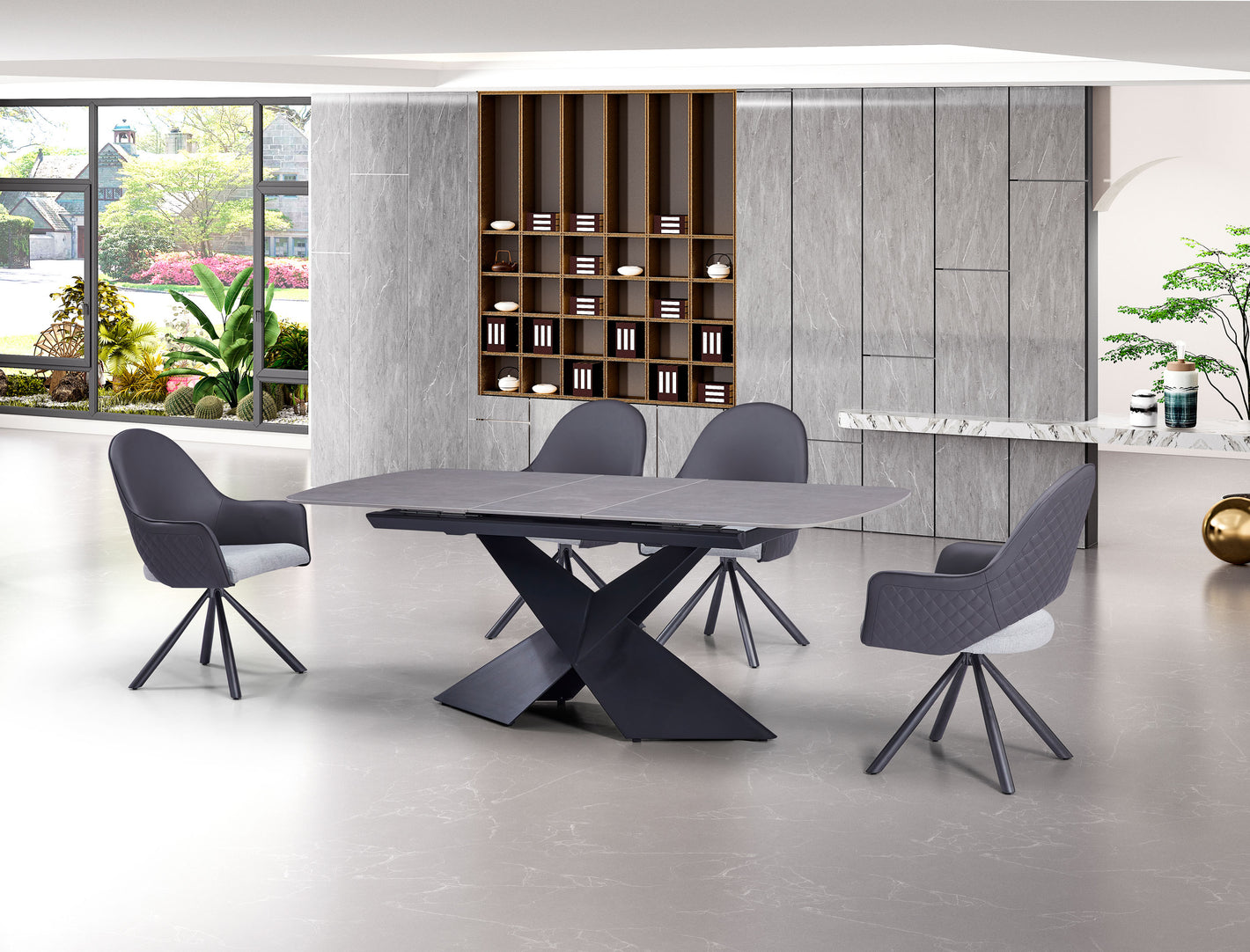 Modern Sintered Stone Top Extension Table