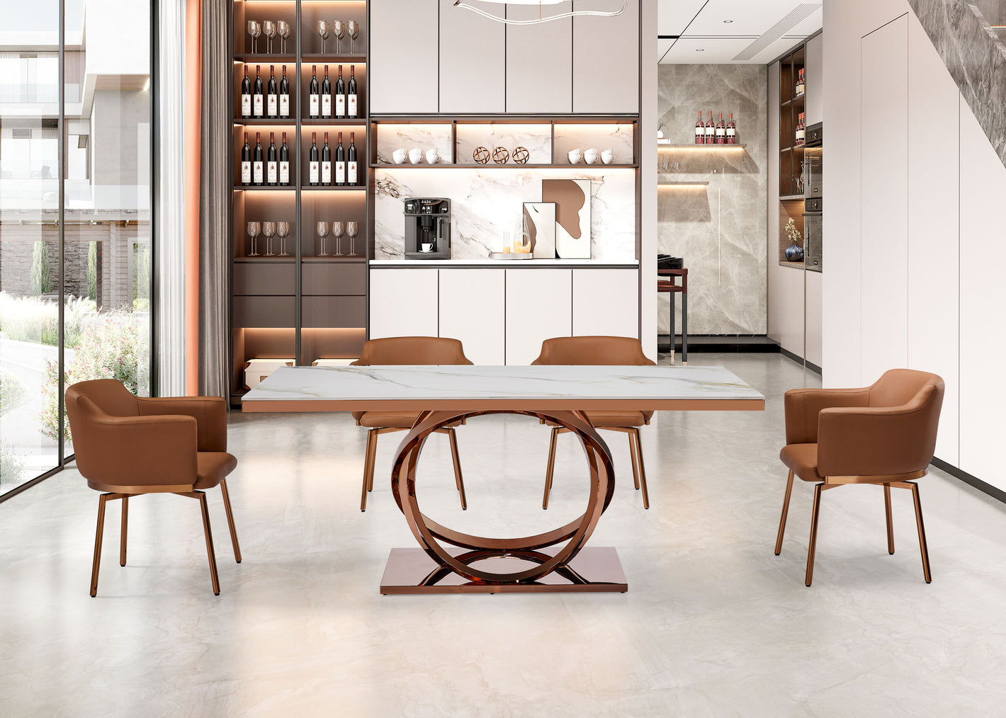 Ring-Modern Luxury Glossy Rose Gold Dining Table