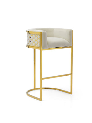 Honeycomb  White Velvet Bar Chair With SS Gold Legs Commercial Restaurant