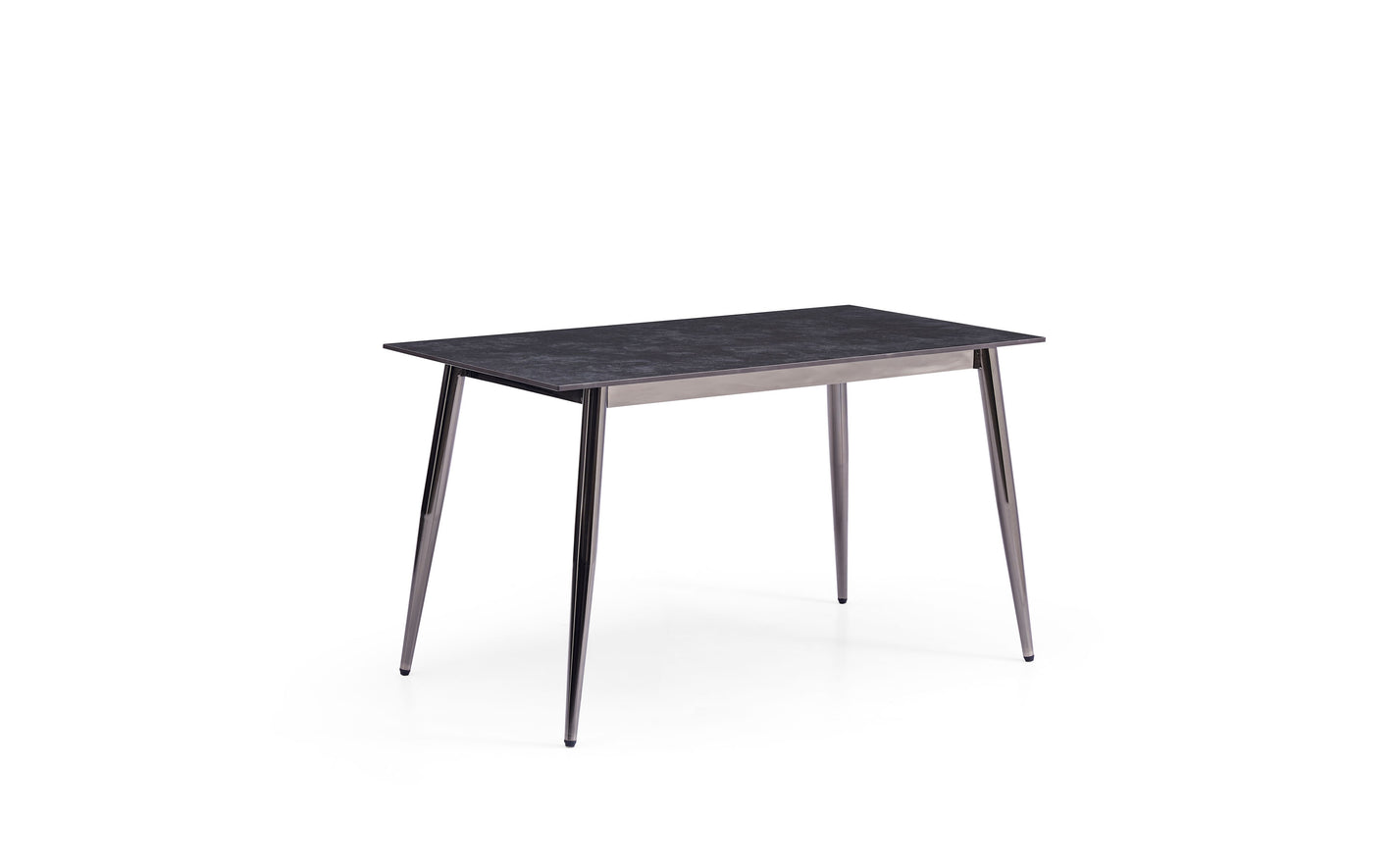 Table de salle à manger minimaliste avec piètement en acier inoxydable noir et plateau en pierre frittée