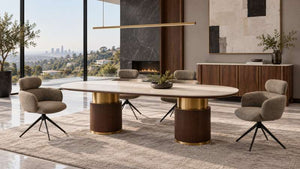 Luxury Sintered Stone Dining Table with Walnut Veneer
