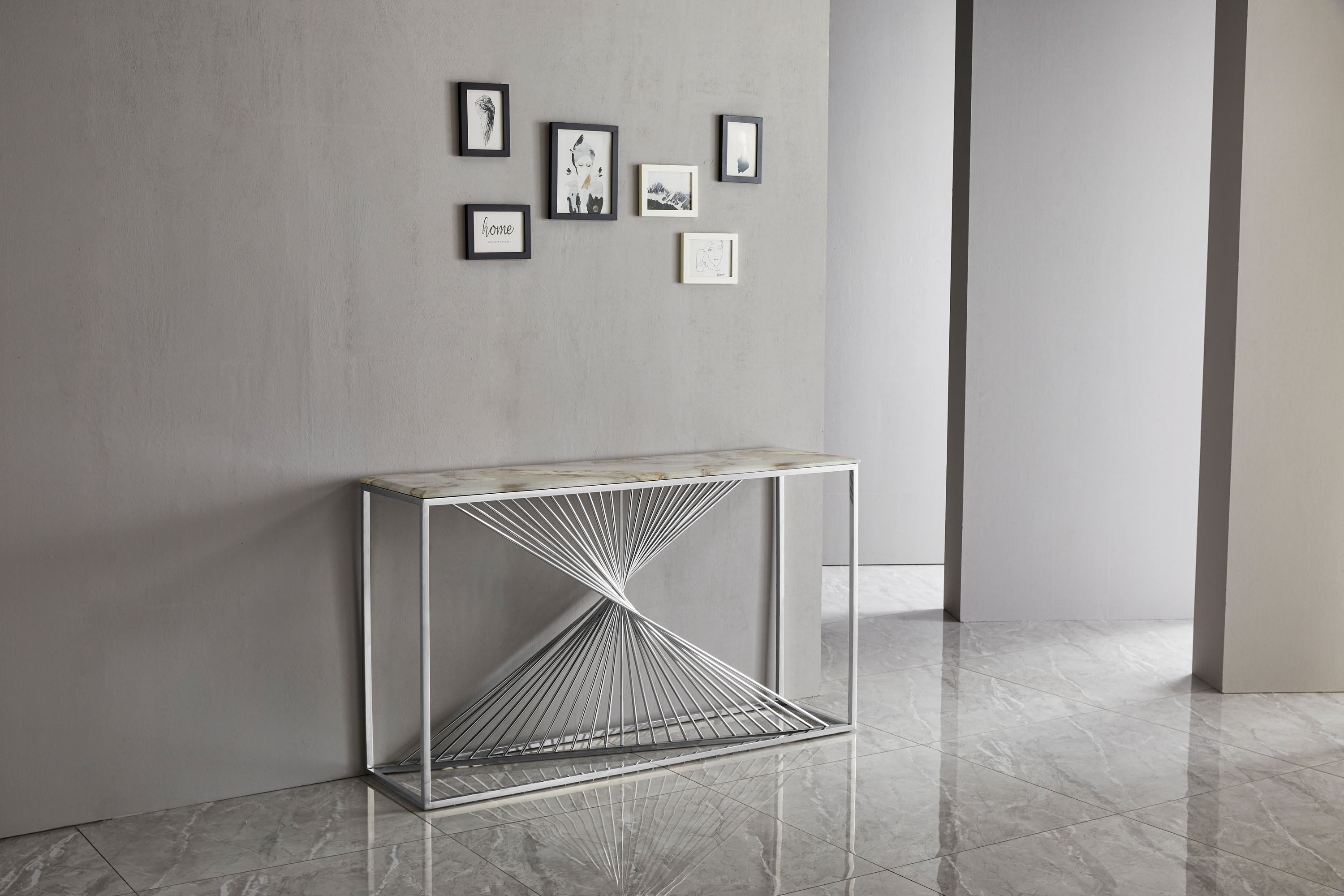 SRF Modern Twist Stainless Steel Console Table with Marble Top