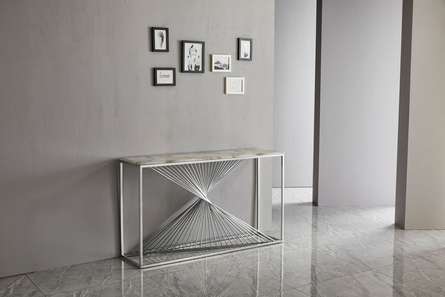 SRF Modern Twist Stainless Steel Console Table with Marble Top