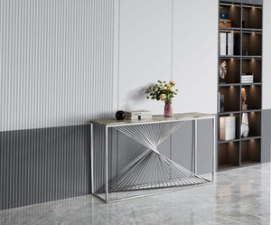 Console SRF Modern Twist en acier inoxydable avec plateau en marbre