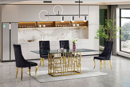 Table de salle à manger moderne et luxueuse avec plateau en verre trempé