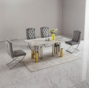 Luxury Marble Gold Silver Base Dining Table