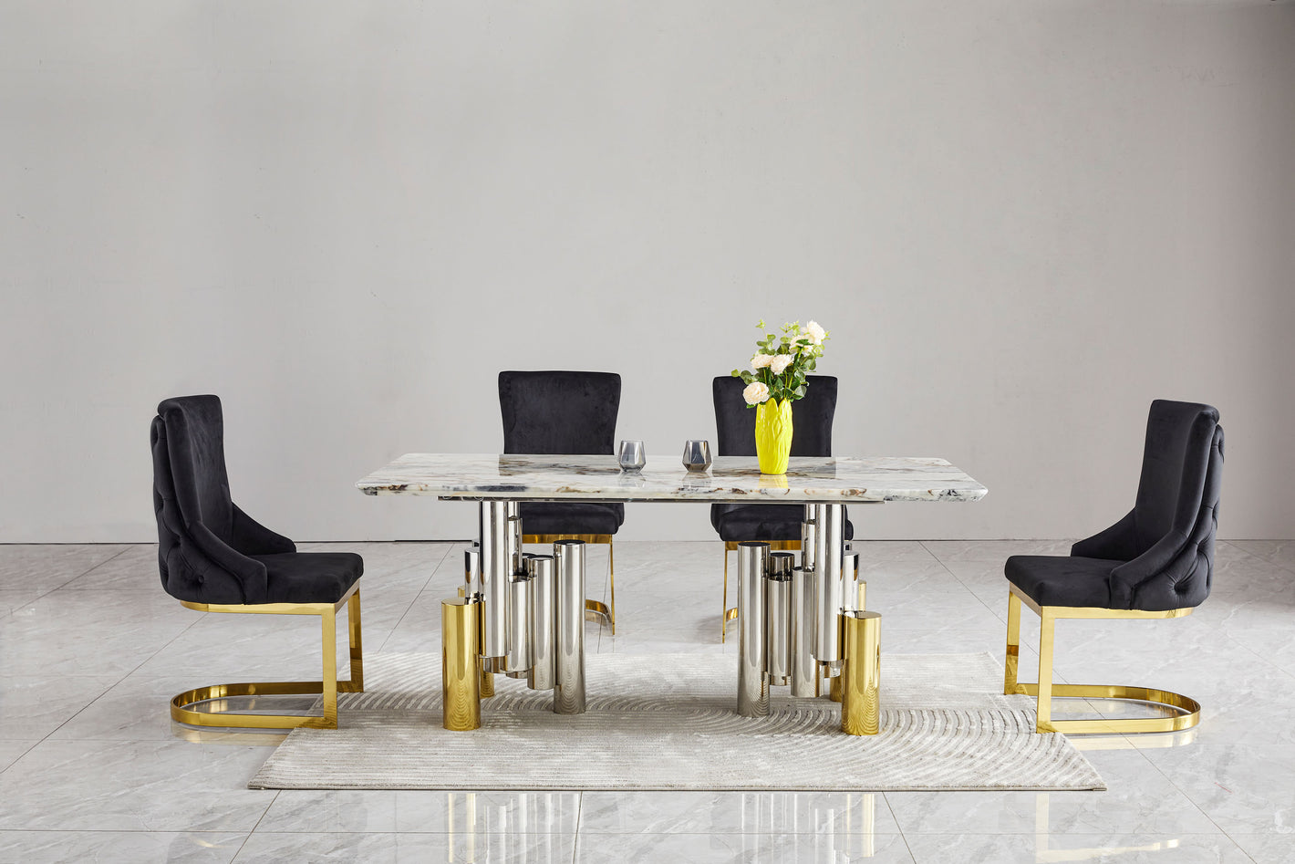 Luxury Marble Gold Silver Base Dining Table