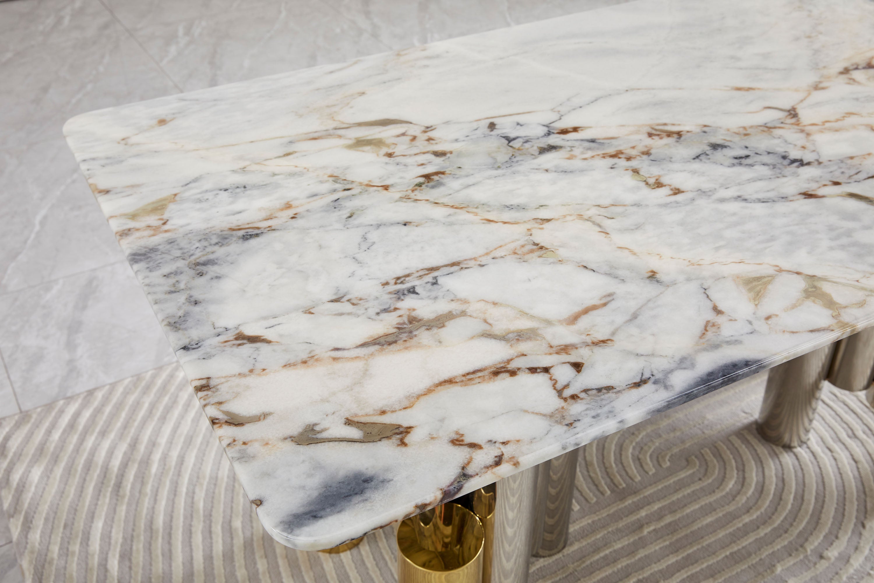 Luxury Marble Gold Silver Base Dining Table