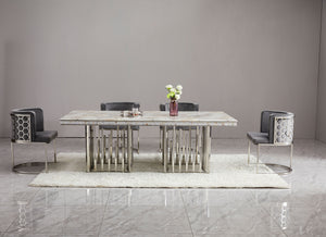 Table à manger argentée moderne et élégante