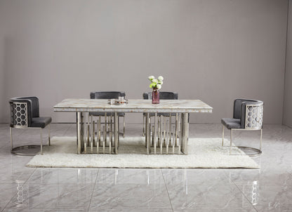 Table à manger argentée moderne et élégante