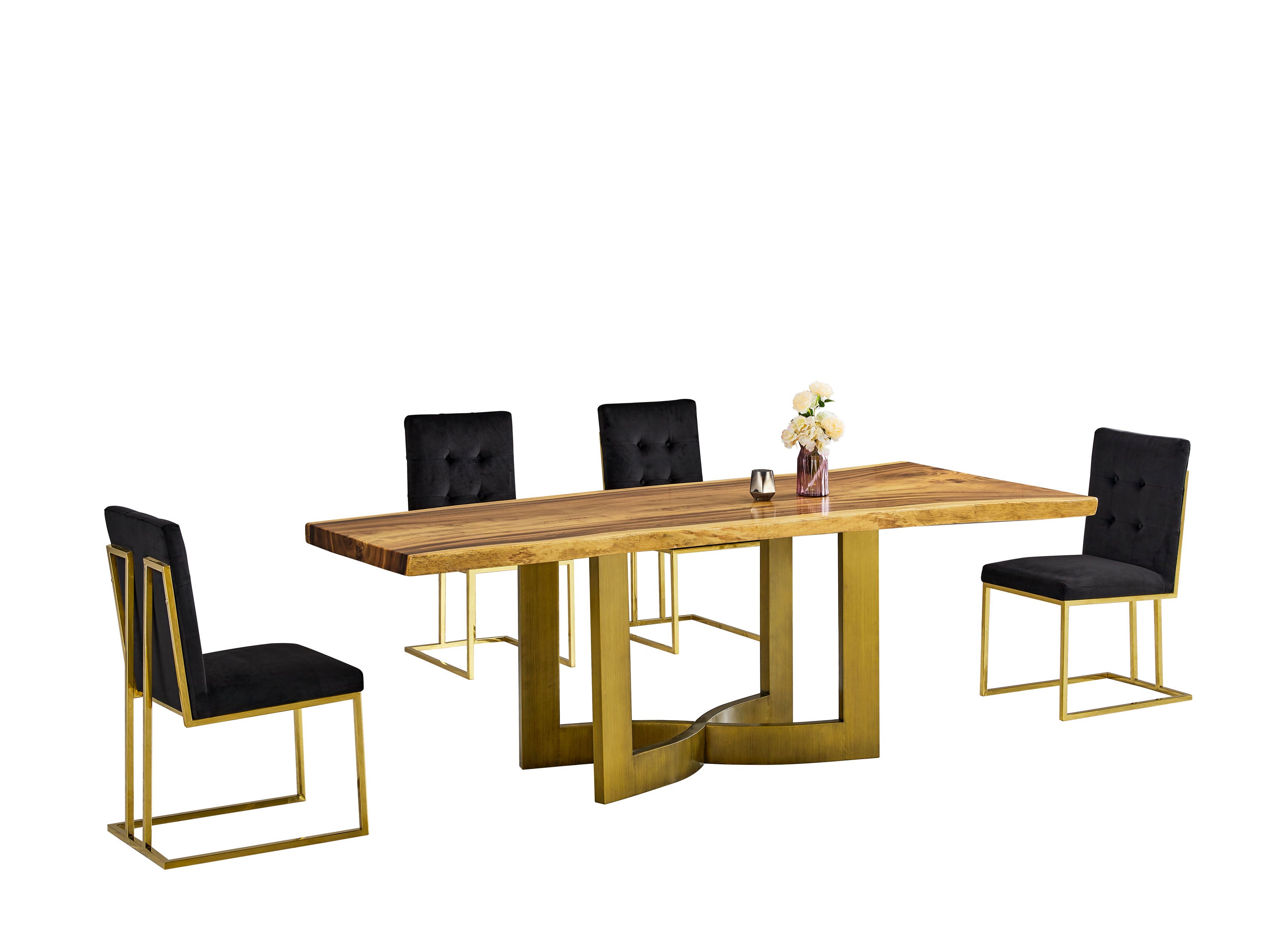 Hesper-Luxury Bronze Base Dining Table With Wood Top