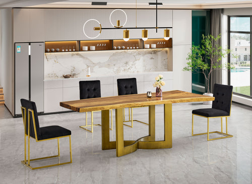 Hesper-Luxury Bronze Base Dining Table With Wood Top