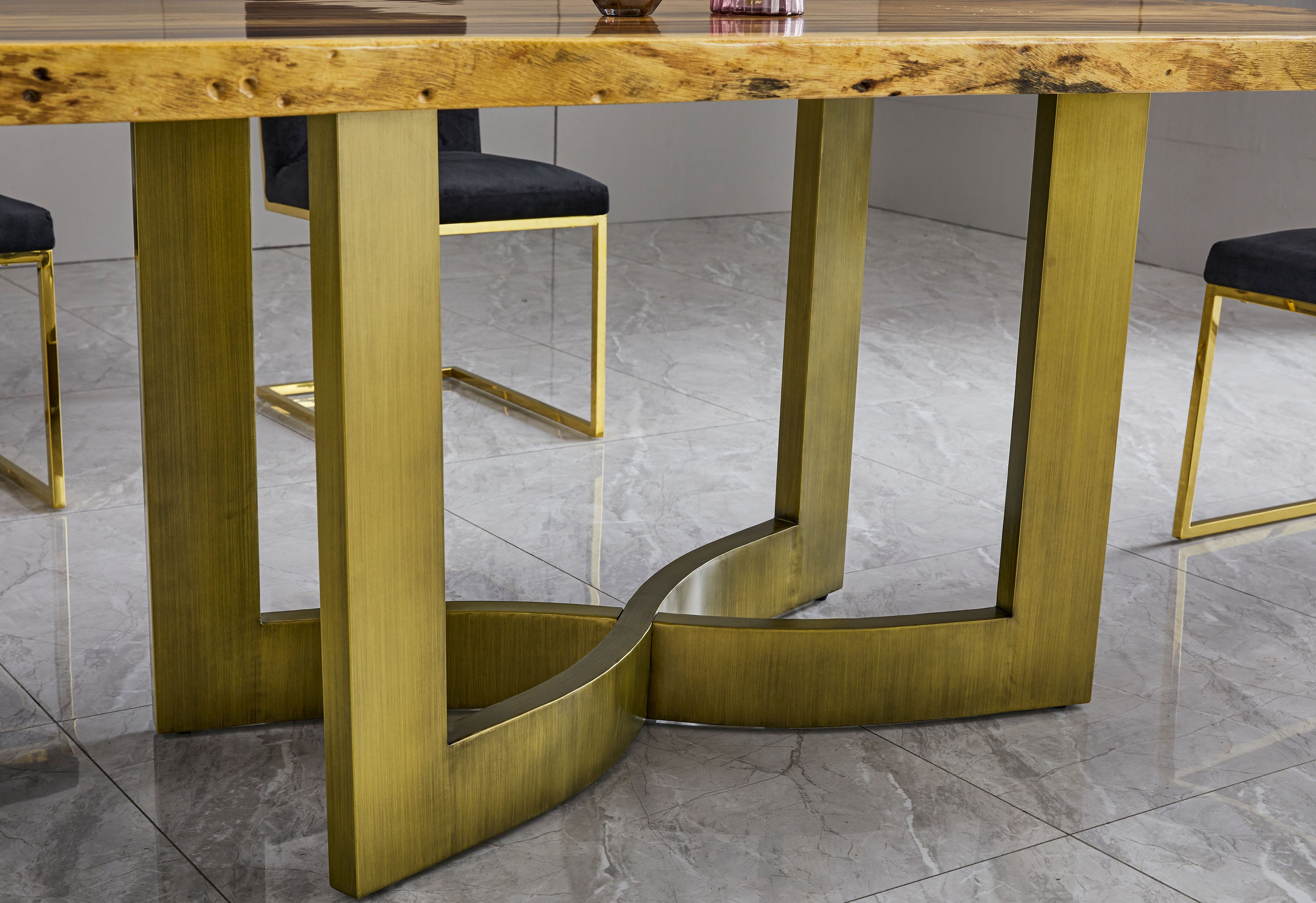 Hesper-Luxury Bronze Base Dining Table With Wood Top