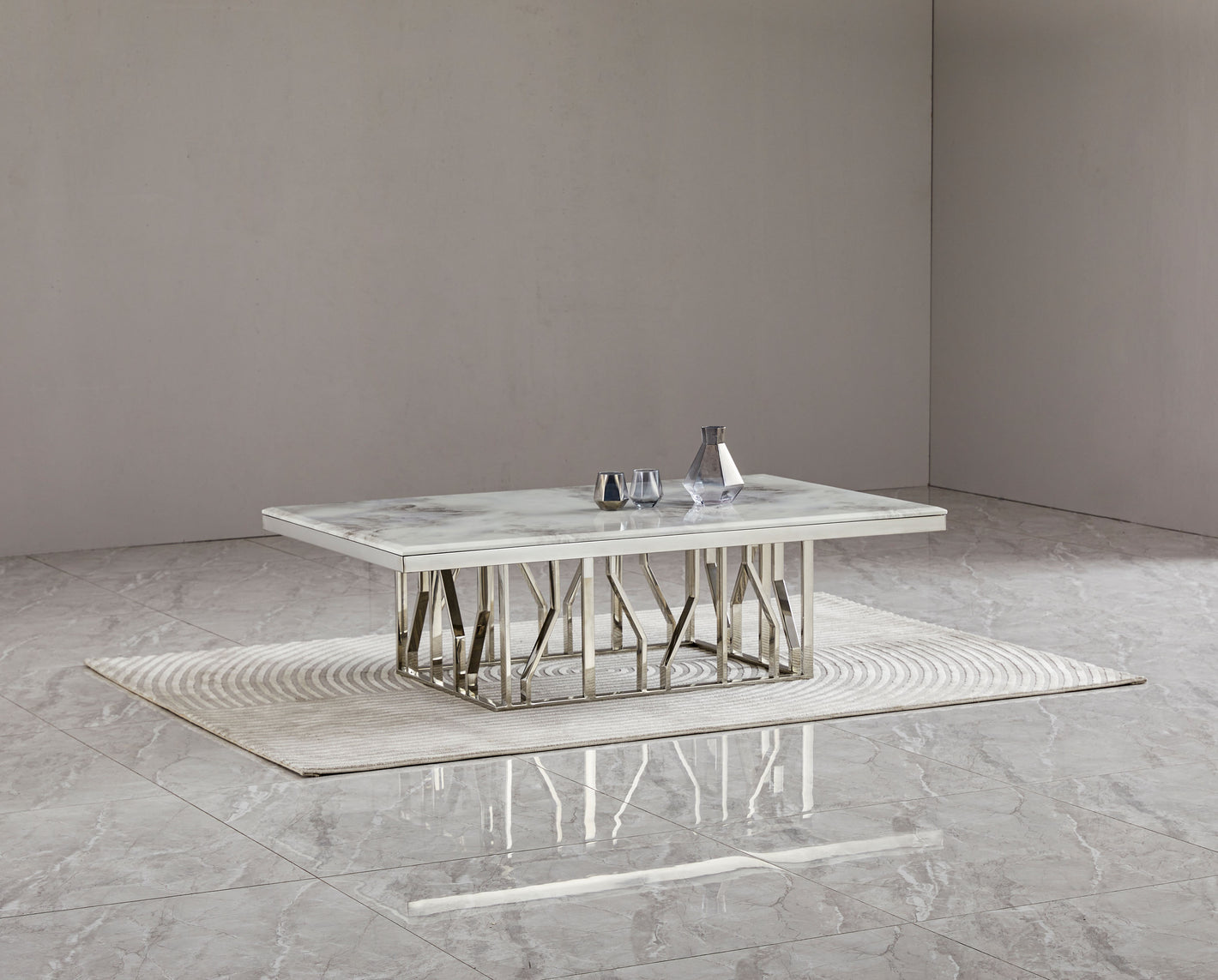 Table basse moderne de luxe en marbre argenté pour salon haut de gamme