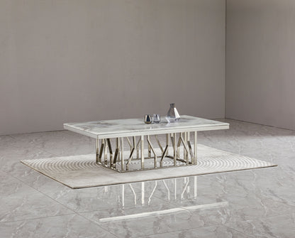 Table basse moderne de luxe en marbre argenté pour salon haut de gamme