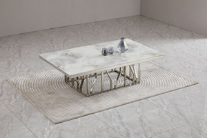 Table basse moderne de luxe en marbre argenté pour salon haut de gamme