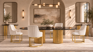 Alva Luxury Gold Black Sand Marble Dining Table