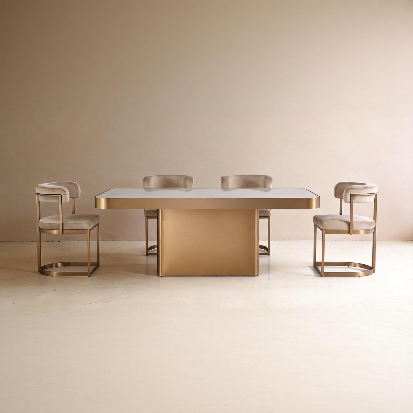 Matt Rose Gold Luxury Dining Table For Banquet