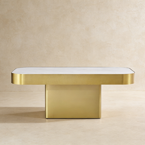 Modern White Sintered Stone Coffee Table with Gold Stainless Steel Base