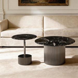Modern Luxury Marble Black Titaminum SS Coffee Table Set