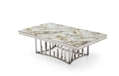 Ensemble table basse et table d'appoint moderne en marbre argenté