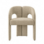SRF LIVING NAVORI modern ivory upholstered dining chair with distinctive double curved backrest, open arch detailing and padded seat.