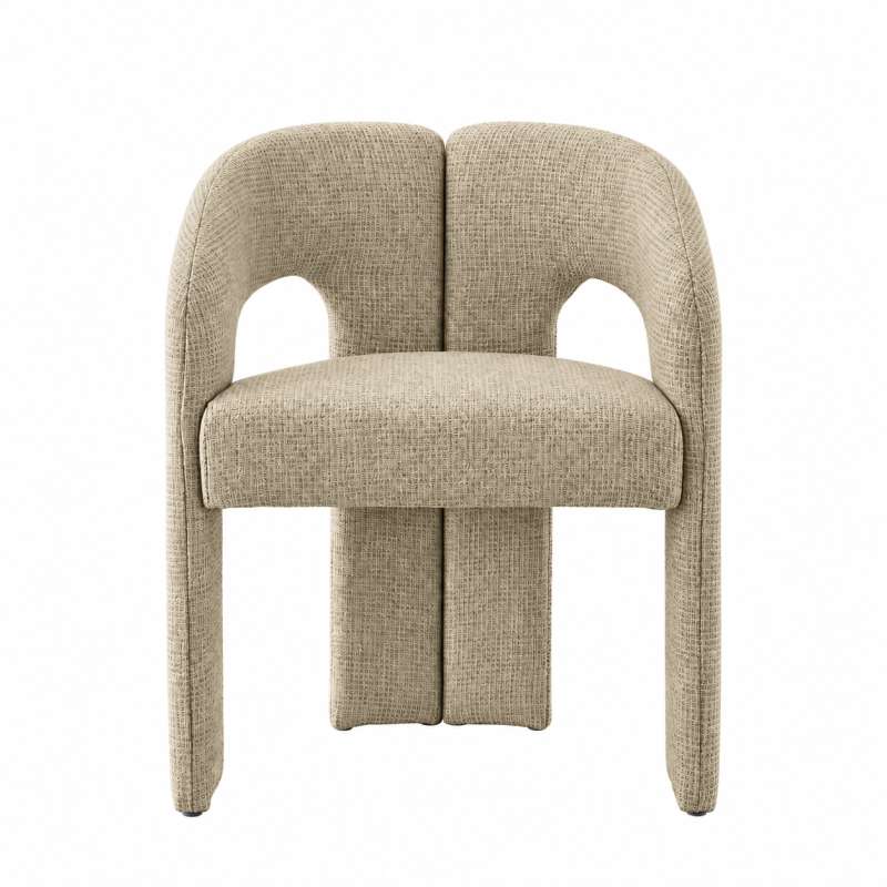 SRF LIVING NAVORI modern ivory upholstered dining chair with distinctive double curved backrest, open arch detailing and padded seat.