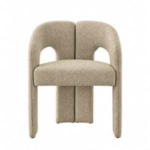 SRF LIVING NAVORI modern ivory upholstered dining chair with distinctive double curved backrest, open arch detailing and padded seat.