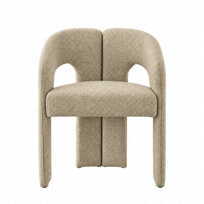 SRF LIVING NAVORI modern ivory upholstered dining chair with distinctive double curved backrest, open arch detailing and padded seat.