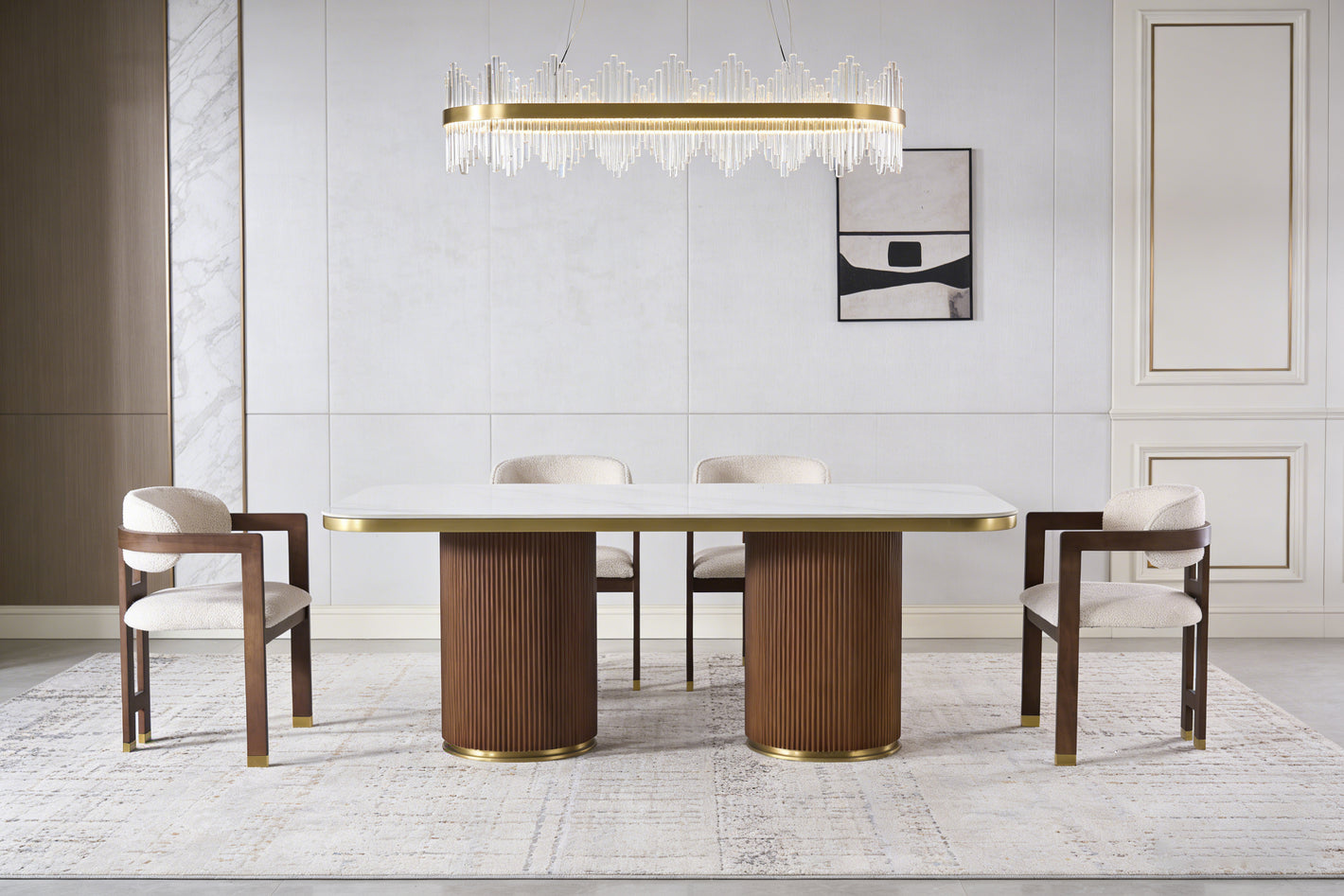 LUNE Luxury Walnut Dining Table With Kasgold Sintered Stone Top