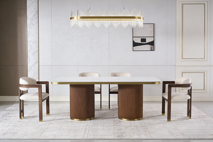 LUNE Luxury Walnut Dining Table With Kasgold Sintered Stone Top