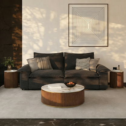 LUNE Modern Walnut Wood Gold Deco Coffee Table