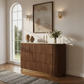 LUNE Modern Walnut Wood Gold Buffet With Sintered Stone Top