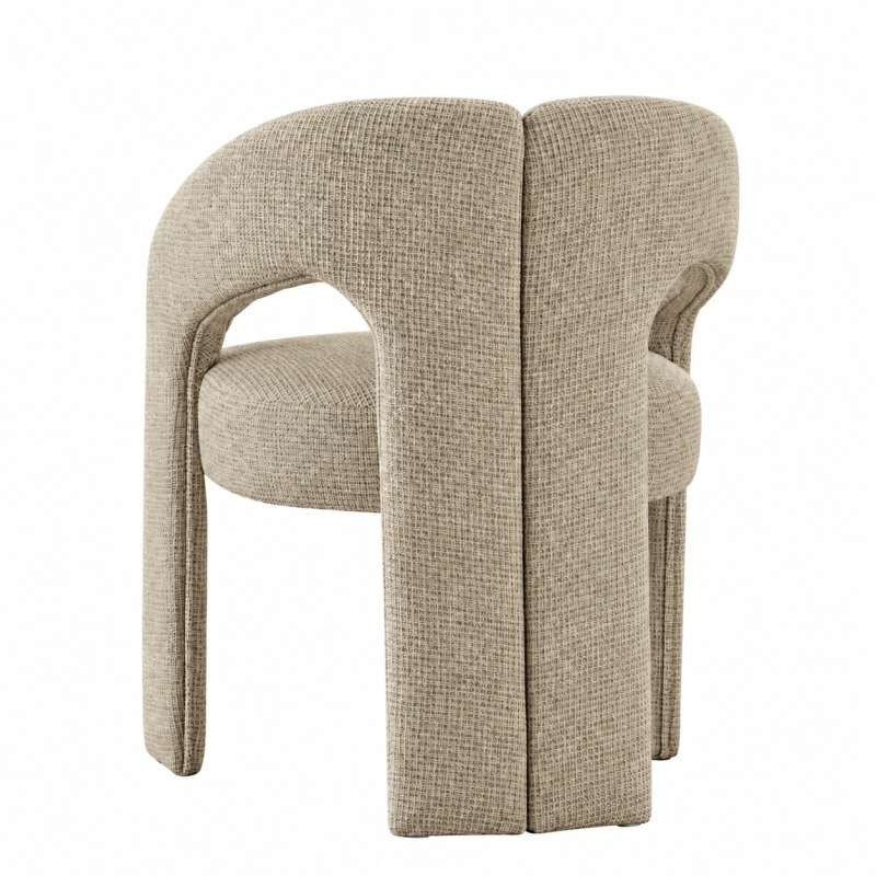 SRF LIVING NAVORI modern ivory upholstered dining chair with distinctive double curved backrest, open arch detailing and padded seat.
