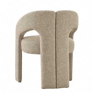 SRF LIVING NAVORI modern ivory upholstered dining chair with distinctive double curved backrest, open arch detailing and padded seat.
