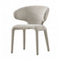 SRF LIVING KELVA ivory upholstered dining chair with sculptural curved wingback, cushioned seat and fabric-covered legs.