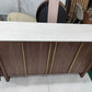 KIRA Modern Travertine Sintered Stone Buffet with Walnut Veneer & Matt Gold Accents