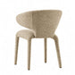 SRF LIVING KELVA ivory upholstered dining chair with sculptural curved wingback, cushioned seat and fabric-covered legs.