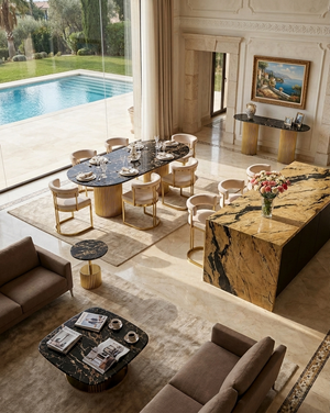 Alva Luxury Gold Black Sand Marble Dining Table