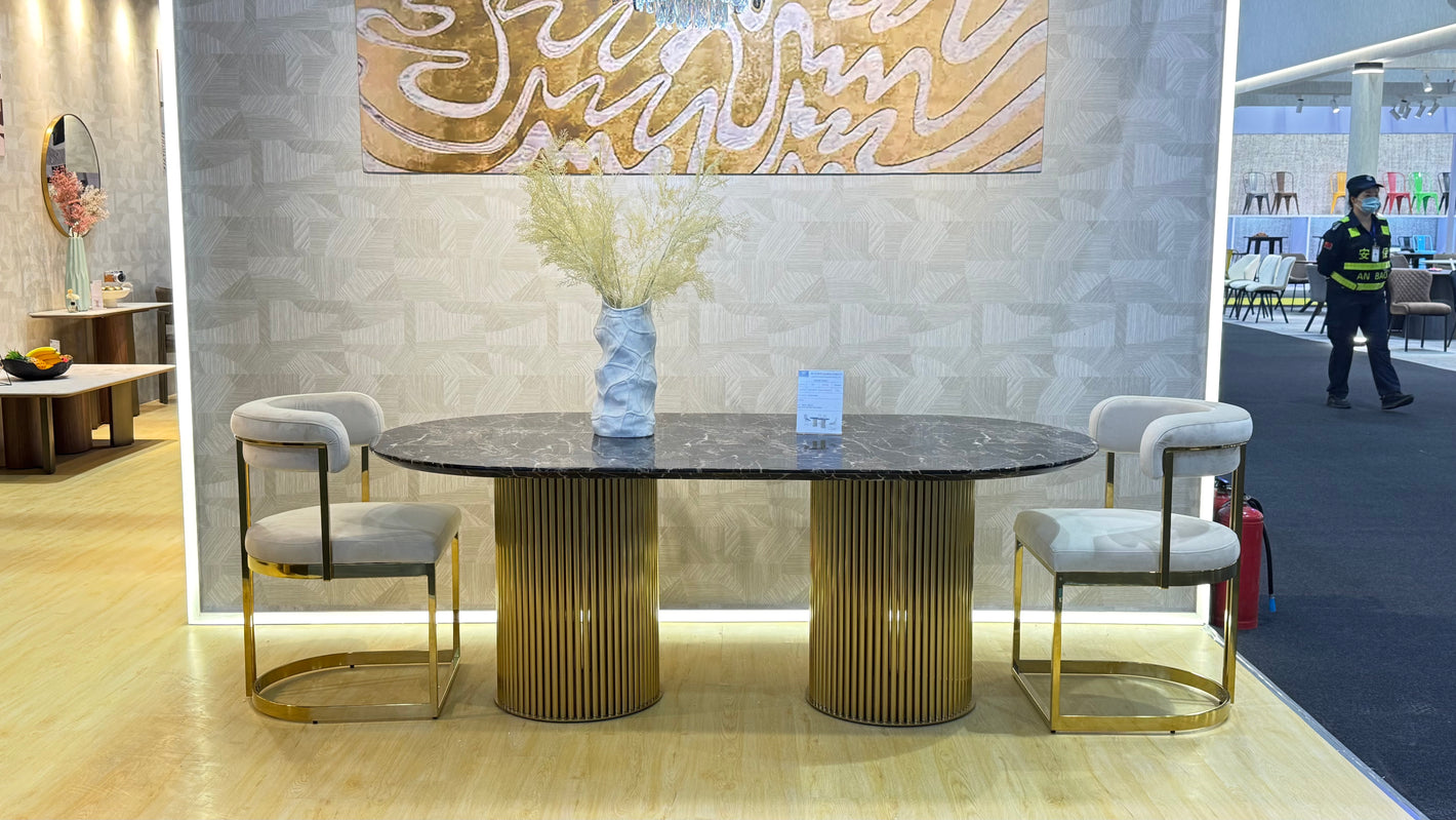 Luxury Gold Black Sand Marble Dining Table