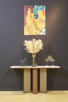 ELISE Console Table with Walnut Veneer and Bronze Brushed Finish for Modern Entryways