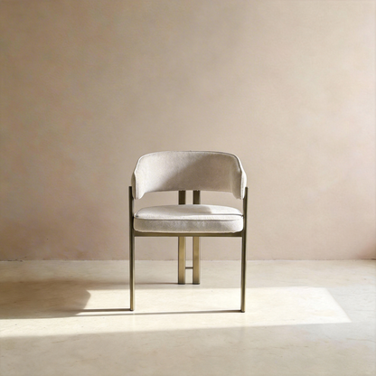 Modern Cream Linen Dining Chair with Bronze Metal Frame