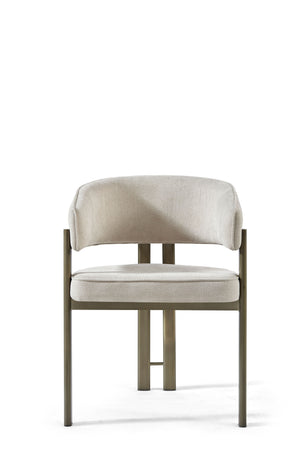 OPAL Modern Beige Fabric Dining Chair with Bronze Metal Frame